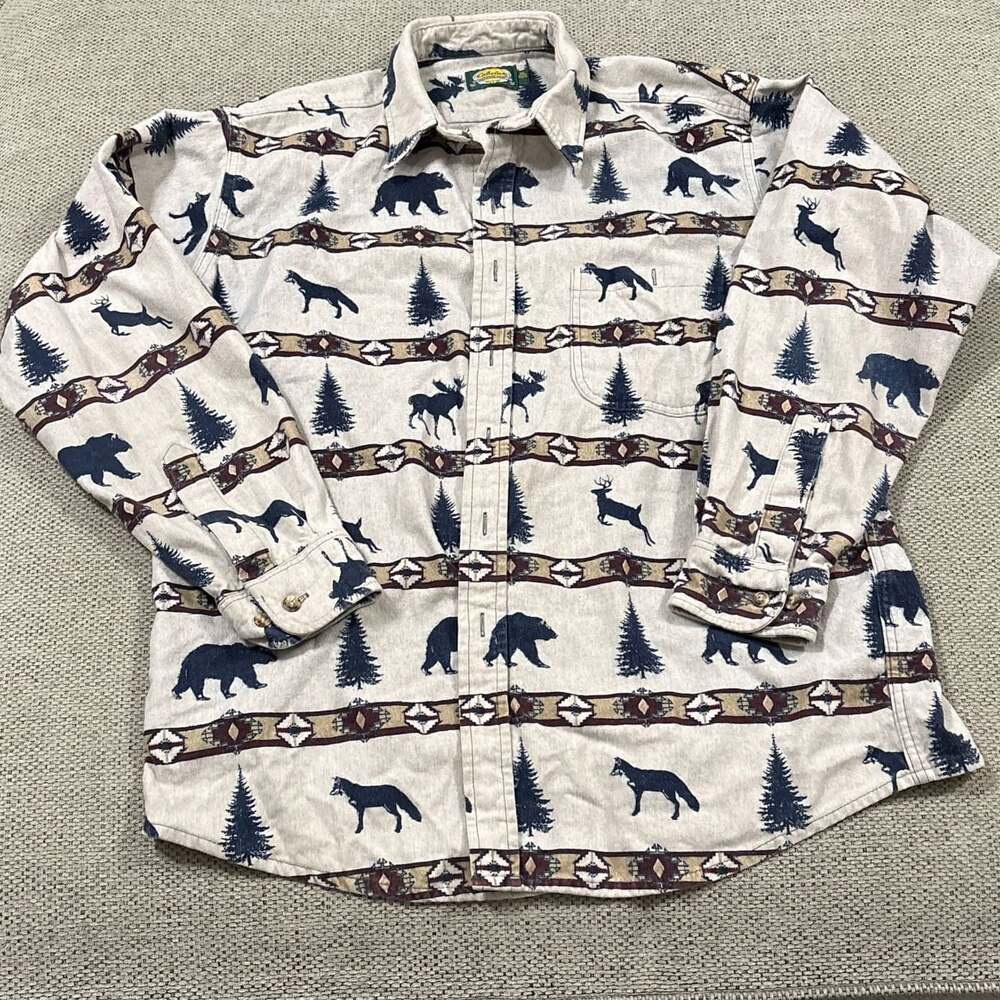 Cabela's Vintage 90s Southwestern Animal Print Chamois Flannel Shirt XL